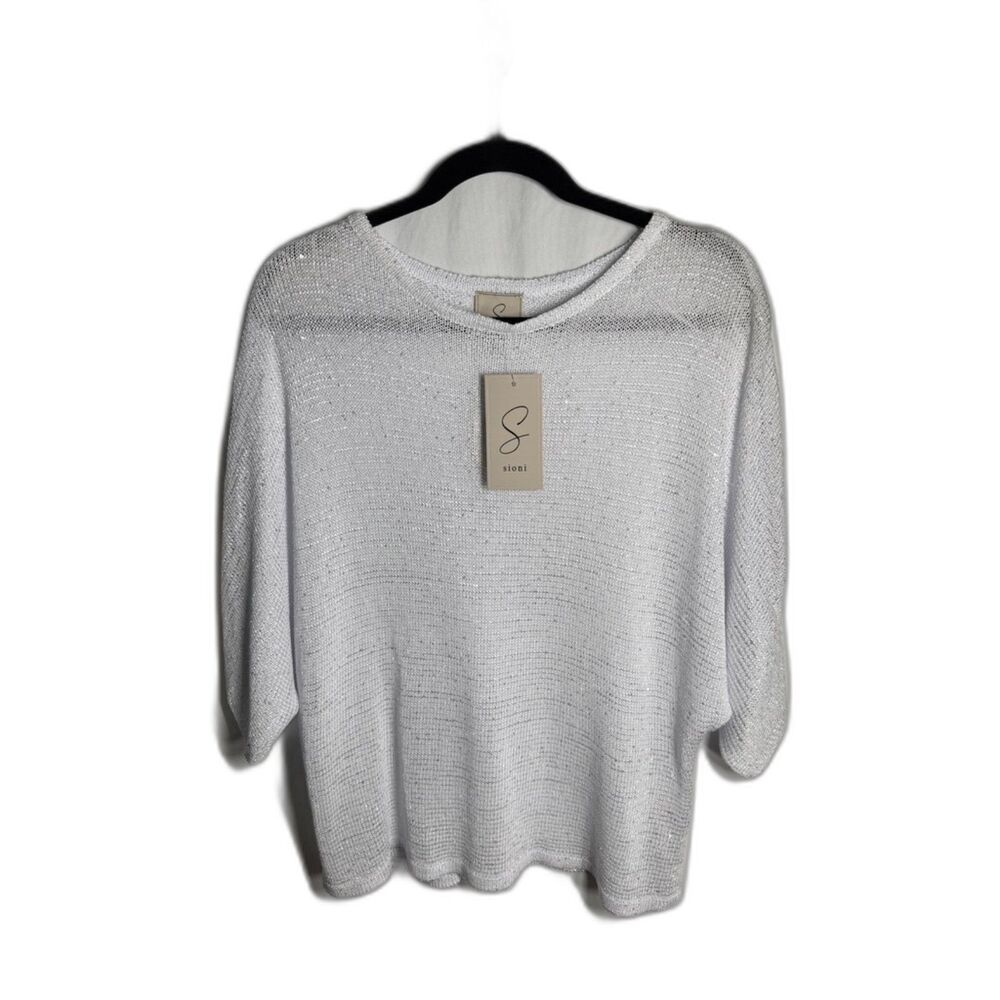 Sioni Women’s Large White Sequin Knit Dolman Sleeve Lightweight Sweater